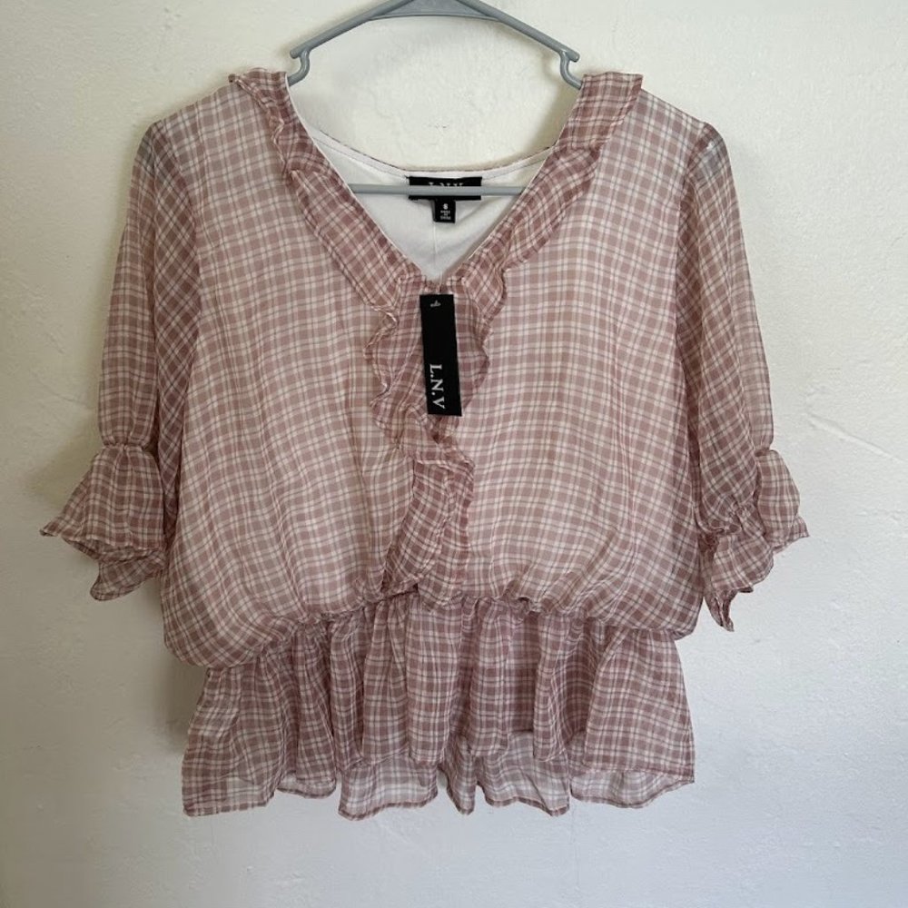 Tan and White Blouse